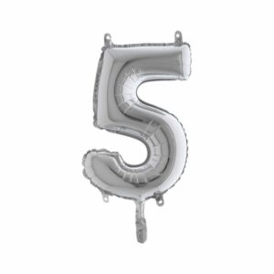 ART. P730 PALLONCINO MYLAR NUMERO 5 ARGENTO 14" 36CM PER FESTA, 0PARTY, COMPLEANNO