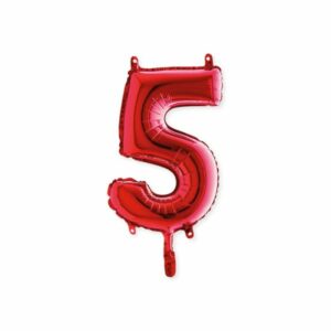 ART. P728 PALLONCINO MYLAR NUMERO 5 ROSSO 14" 36CM PER FESTA, PARTY, COMPLEANNO