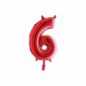 ART. P734 PALLONCINO MYLAR NUMERO 6 COLORE ROSSO 14" 36CM PER FESTA, PARTY, COMPLEANNO