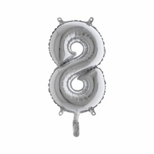 ART. P744 PALLONCINO MYLAR NUMERO 8 ARGENTO 14" 36CM PER FESTA, PARTY, COMPLEANNO