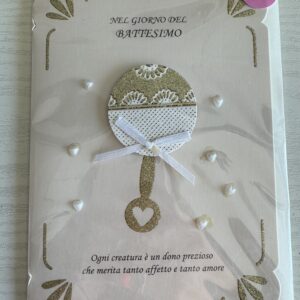 ART. P128818 VIRCA BIGLIETTO BATTESIMO COLORE NATURALE CON SCRITTA " NEL GIORNO DEL BATTESIMO, OGNI CREATURA E' UN DONO PREZIOSO CHE MERITA TANTO AFFETTO E TANTO AMORE "