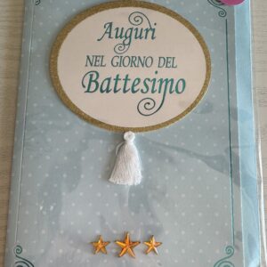 ART. P12882 VIRCA BIGLIETTO BATTESIMO CELESTE CON SCRITTA: "AUGURI NEL GIORNO DEL BATTESIMO"