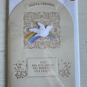 ART. P129178 VIRCA BIGLIETTO SANTA CRESIMA COLORE NEUTRO CON SCRITTA ESTERNA: " SANTA CRESIMA, VIVI DEL SUO AMORE NEL RISPETTO, CON LEALTA' "