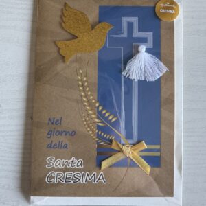 ART. P129130 VIRCA BIGLIETTO CRESIMA CON COLOMBA ORO CON SCRITTA ESTERNA: " NEL GIORNO DELLA SANTA CRESIMA"